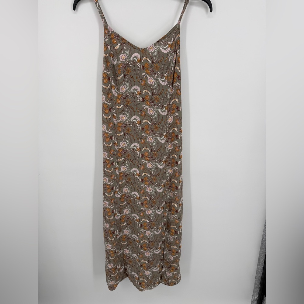 Wallflower Brown Floral Sun Dress Maxi Spaghetti Strap Medium Front Slit Boho